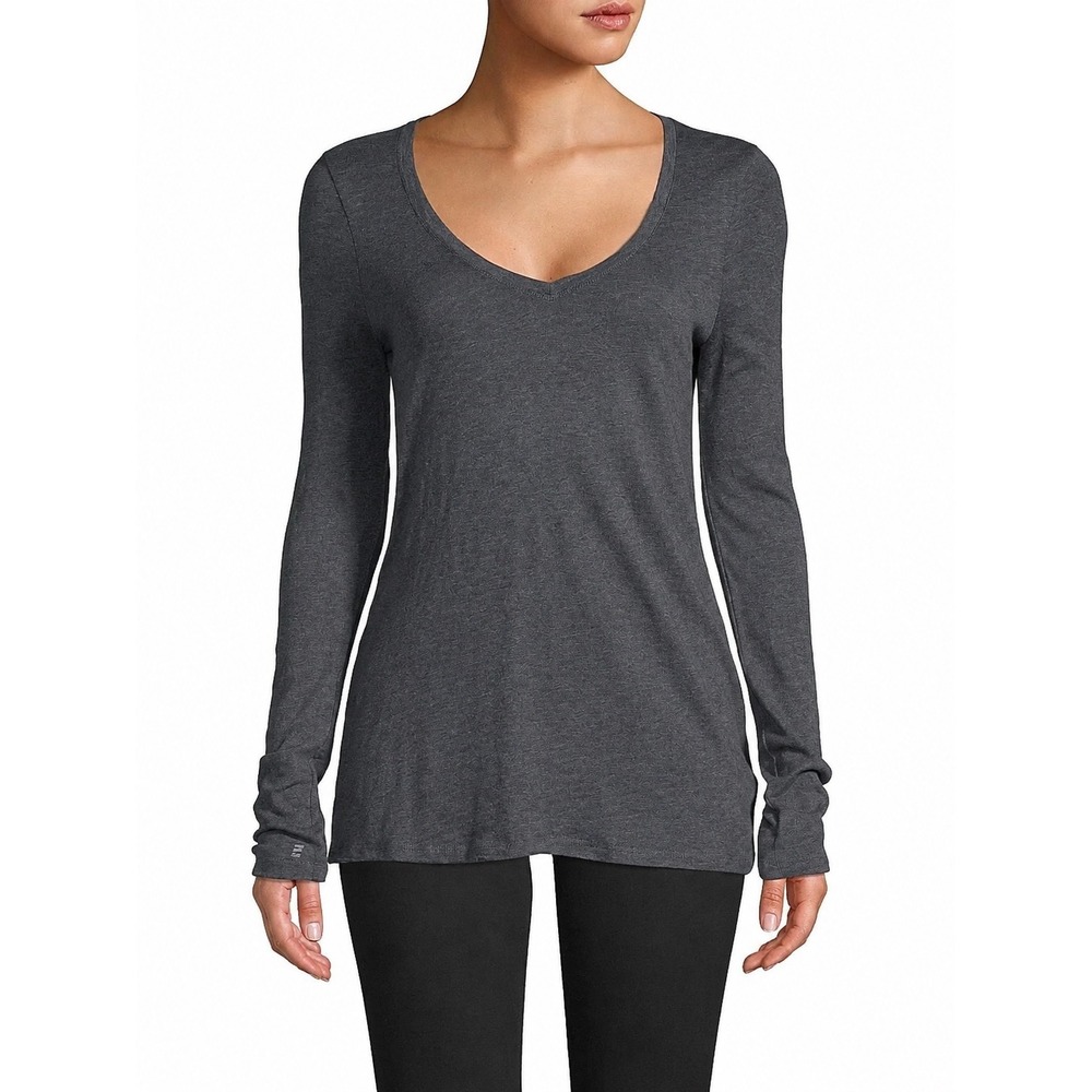 ATM Anthony Thomas Melillo Grey Ribbed V-Neck Long Sleeve Modal Tee Medium